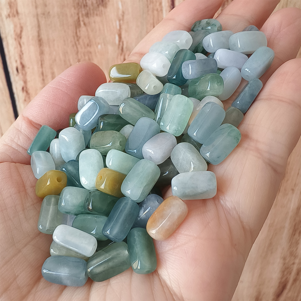 10pcs 10X5mm Natural Certificated Type A Green White Yellow Burmese Jadeite Smooth Rectangle Beads,Burma Jadeite Loose Beads,DIY Jewelry Supplies