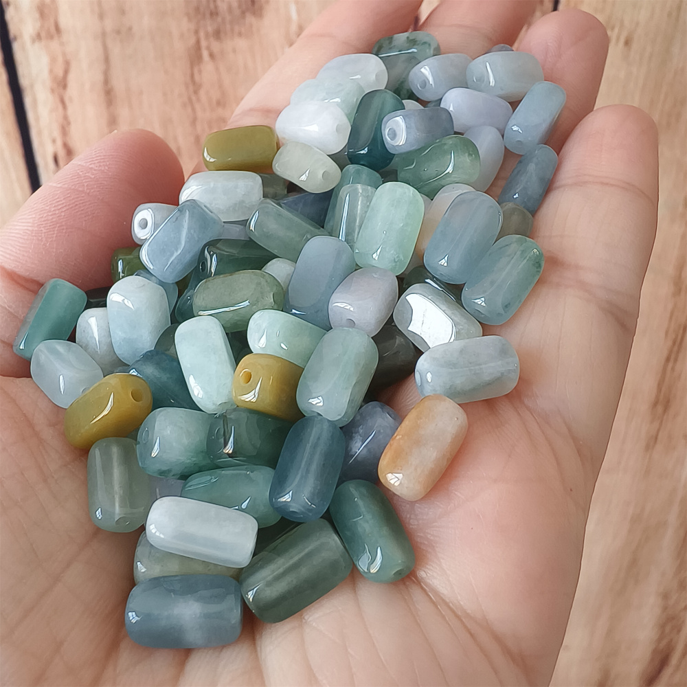 10pcs 10X5mm Natural Certificated Type A Green White Yellow Burmese Jadeite Smooth Rectangle Beads,Burma Jadeite Loose Beads,DIY Jewelry Supplies
