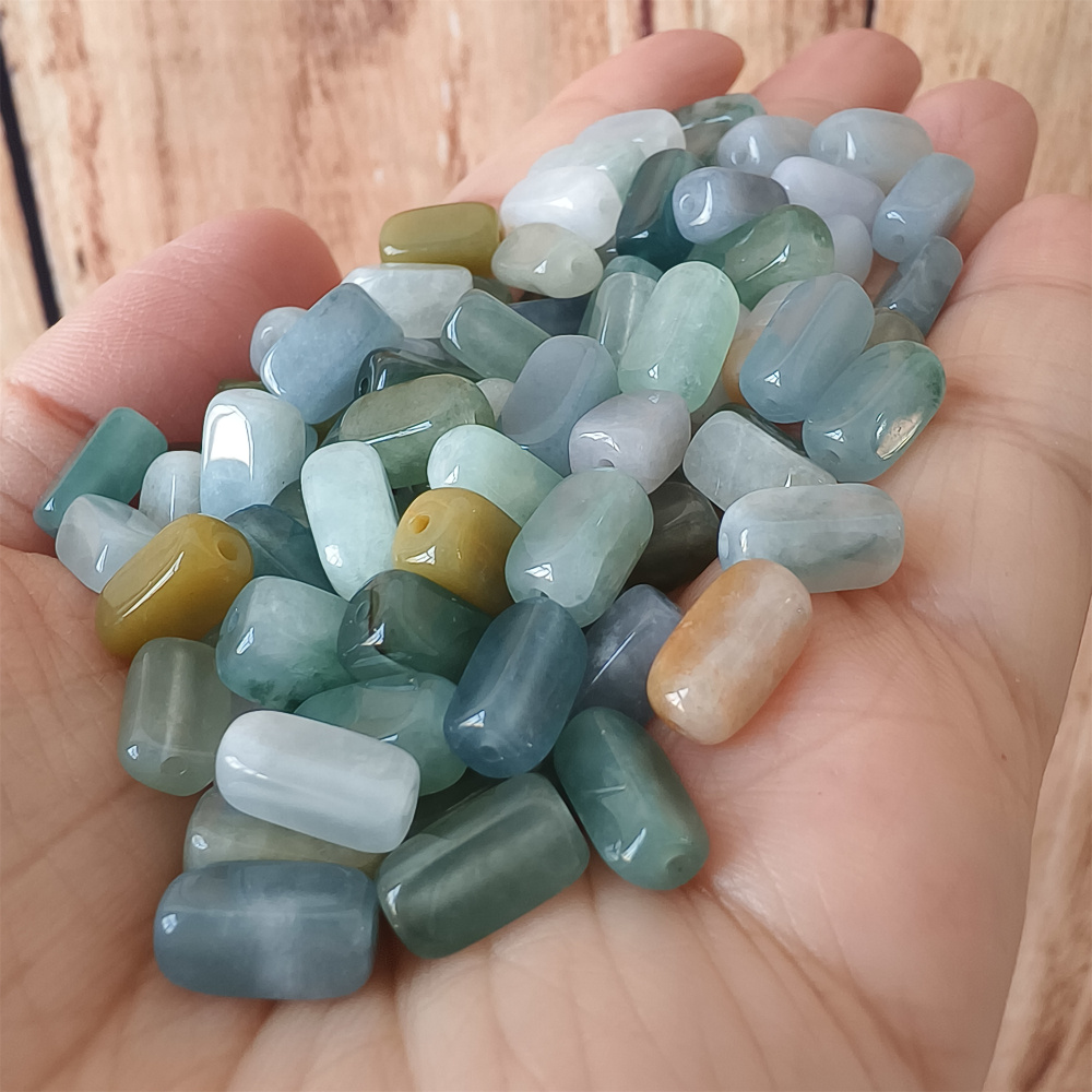 10pcs 10X5mm Natural Certificated Type A Green White Yellow Burmese Jadeite Smooth Rectangle Beads,Burma Jadeite Loose Beads,DIY Jewelry Supplies