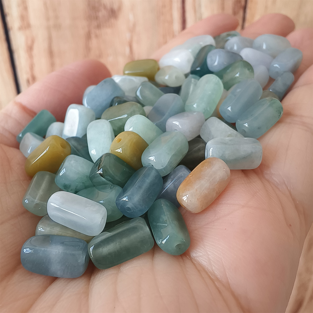 10pcs 10X5mm Natural Certificated Type A Green White Yellow Burmese Jadeite Smooth Rectangle Beads,Burma Jadeite Loose Beads,DIY Jewelry Supplies