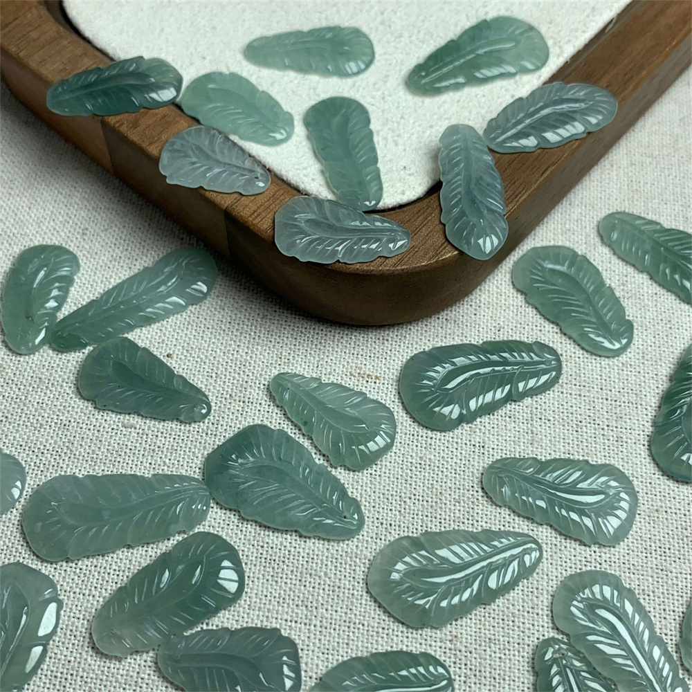 2pcs Natural Type A 18-26X10-12X1.7-2.4mm Untreated Icy Waxy Green Watery Burmese Jadeite Leaves  Pendant,Blue Jadeite Leaf Charms,DIY Jewelry Supplies