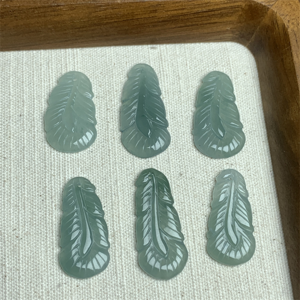 2pcs Natural Type A 18-26X10-12X1.7-2.4mm Untreated Icy Waxy Green Watery Burmese Jadeite Leaves  Pendant,Blue Jadeite Leaf Charms,DIY Jewelry Supplies