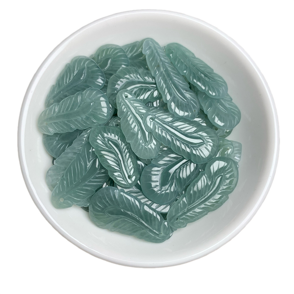 2pcs Natural Type A 18-26X10-12X1.7-2.4mm Untreated Icy Waxy Green Watery Burmese Jadeite Leaves  Pendant,Blue Jadeite Leaf Charms,DIY Jewelry Supplies