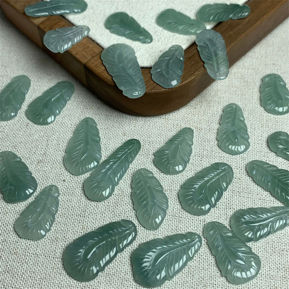 2pcs Natural Type A 18-26X10-12X1.7-2.4mm Untreated Icy Waxy Green Watery Burmese Jadeite Leaves  Pendant,Blue Jadeite Leaf Charms,DIY Jewelry Supplies