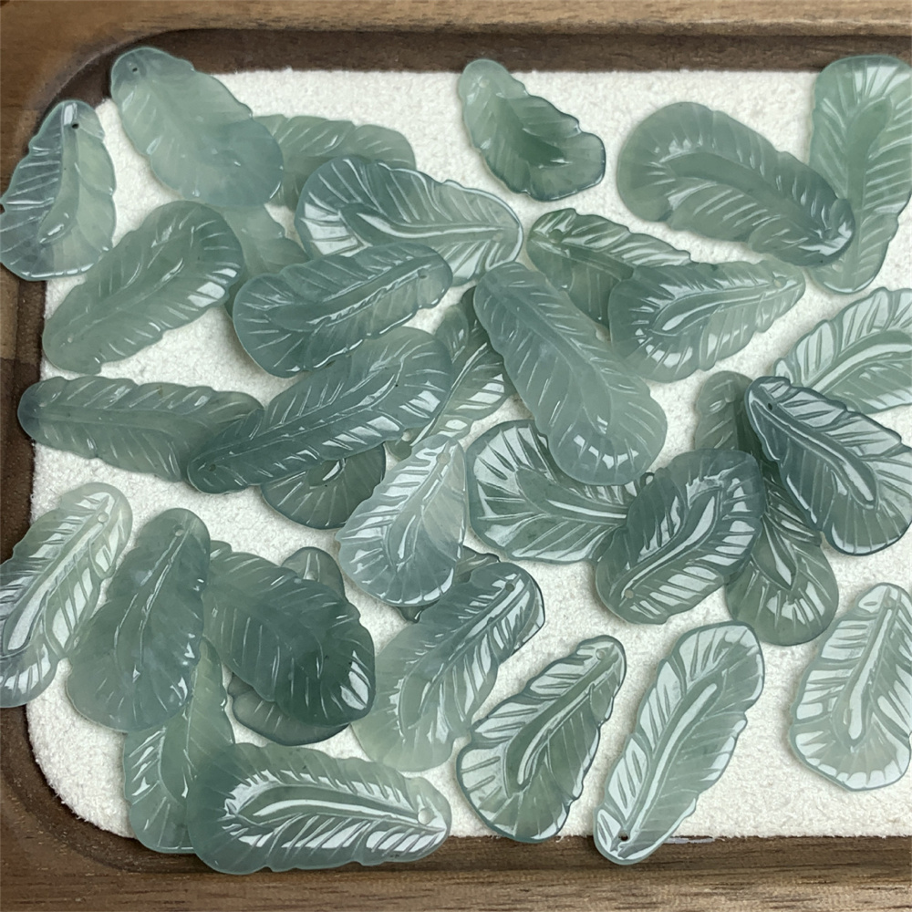 2pcs Natural Type A 18-26X10-12X1.7-2.4mm Untreated Icy Waxy Green Watery Burmese Jadeite Leaves  Pendant,Blue Jadeite Leaf Charms,DIY Jewelry Supplies