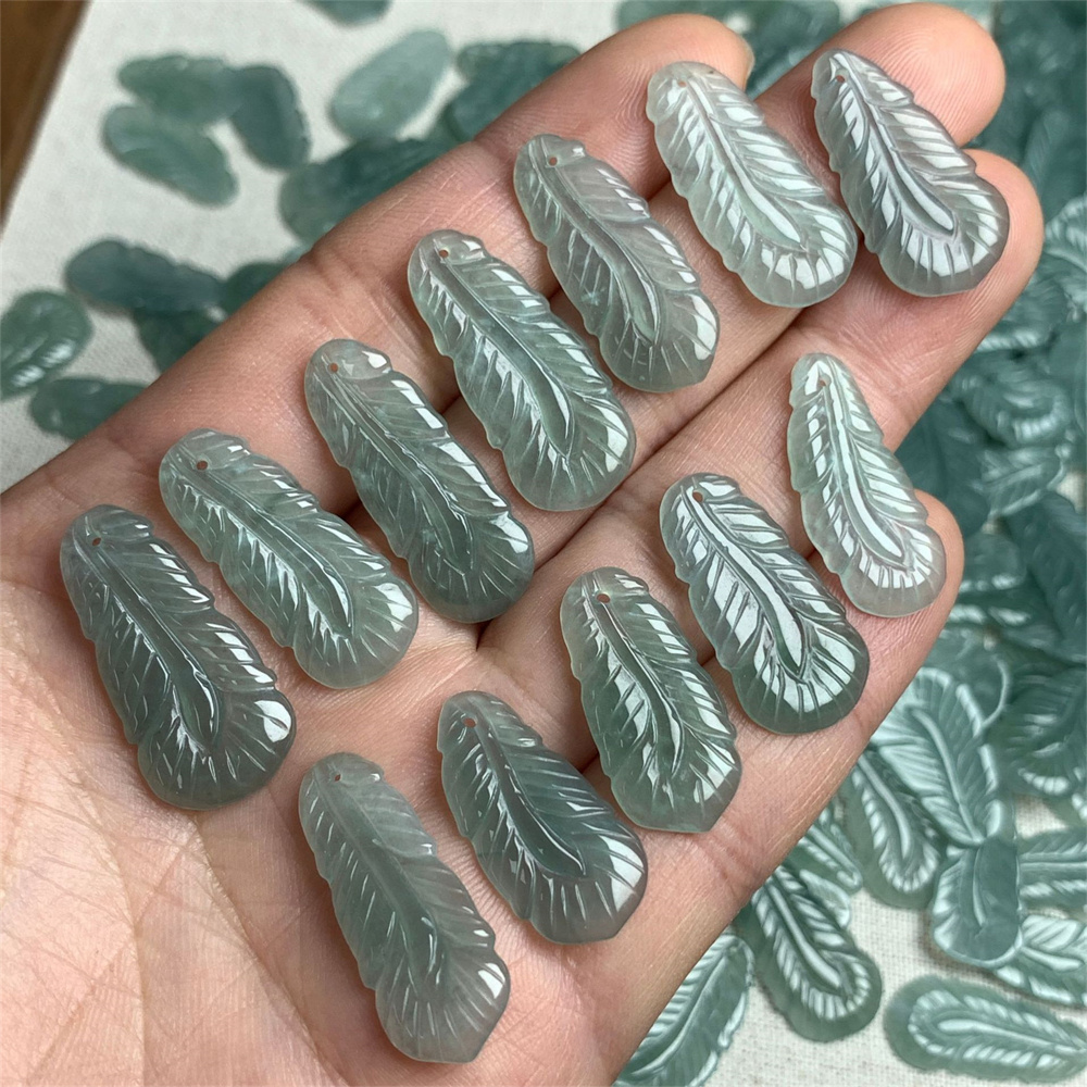 2pcs Natural Type A 18-26X10-12X1.7-2.4mm Untreated Icy Waxy Green Watery Burmese Jadeite Leaves  Pendant,Blue Jadeite Leaf Charms,DIY Jewelry Supplies