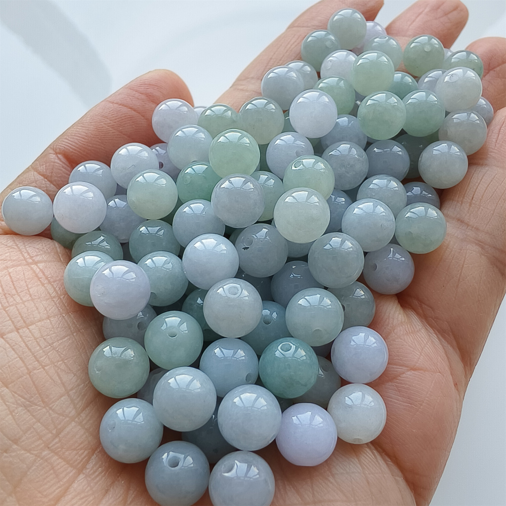25pcs 8mm Natural Certificated Type A Light Lavender Green Jadeite Smooth Round Beads,Burma Jadeite Loose Ball Beads,DIY Jewelry Supplies