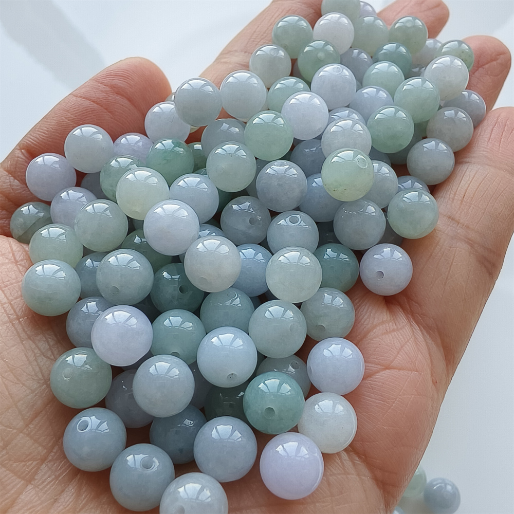 25pcs 8mm Natural Certificated Type A Light Lavender Green Jadeite Smooth Round Beads,Burma Jadeite Loose Ball Beads,DIY Jewelry Supplies