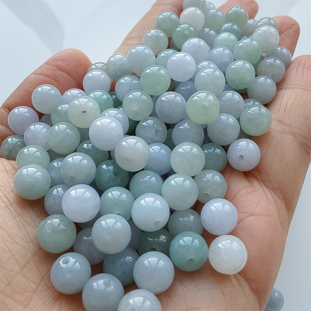 25pcs 8mm Natural Certificated Type A Light Lavender Green Jadeite Smooth Round Beads,Burma Jadeite Loose Ball Beads,DIY Jewelry Supplies