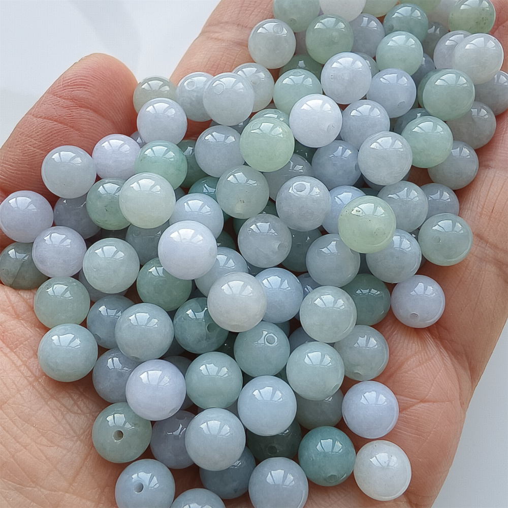 25pcs 8mm Natural Certificated Type A Light Lavender Green Jadeite Smooth Round Beads,Burma Jadeite Loose Ball Beads,DIY Jewelry Supplies
