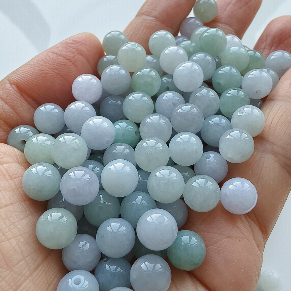 25pcs 8mm Natural Certificated Type A Light Lavender Green Jadeite Smooth Round Beads,Burma Jadeite Loose Ball Beads,DIY Jewelry Supplies