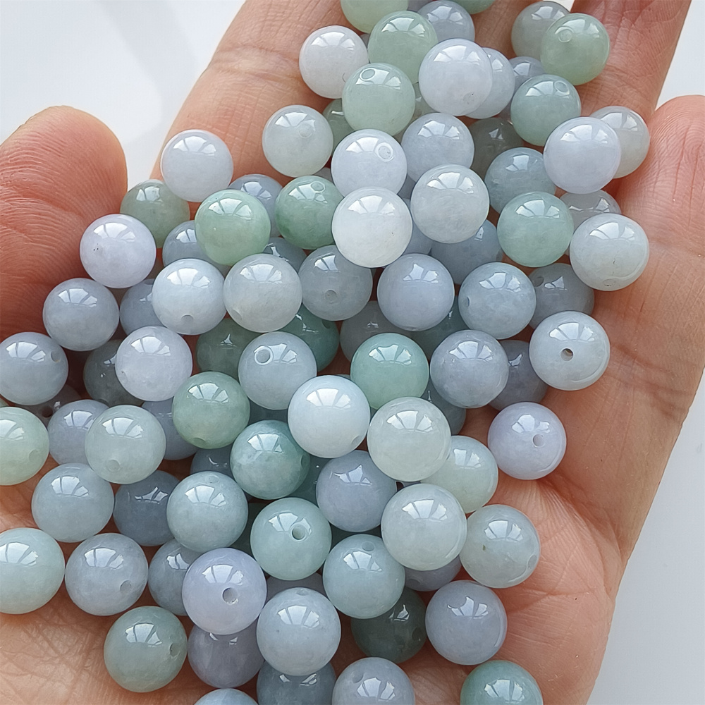 25pcs 8mm Natural Certificated Type A Light Lavender Green Jadeite Smooth Round Beads,Burma Jadeite Loose Ball Beads,DIY Jewelry Supplies