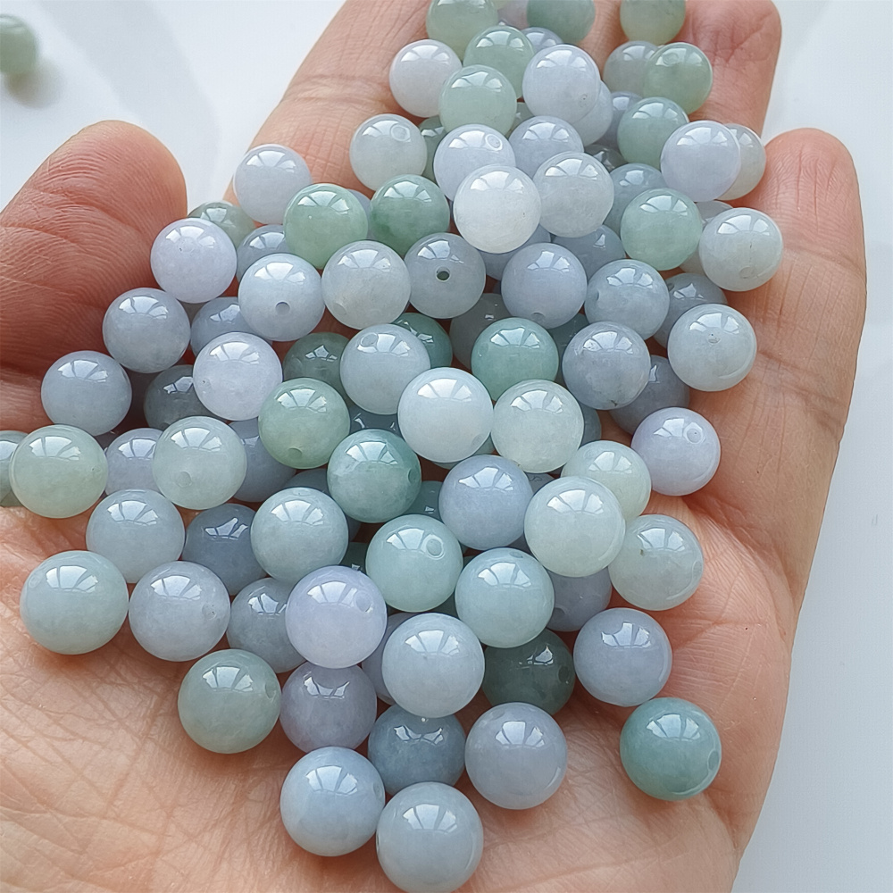 25pcs 8mm Natural Certificated Type A Light Lavender Green Jadeite Smooth Round Beads,Burma Jadeite Loose Ball Beads,DIY Jewelry Supplies