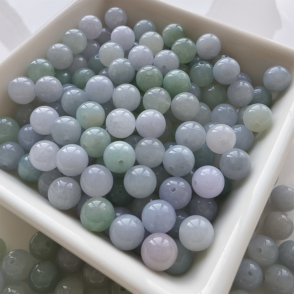 25pcs 8mm Natural Certificated Type A Light Lavender Green Jadeite Smooth Round Beads,Burma Jadeite Loose Ball Beads,DIY Jewelry Supplies