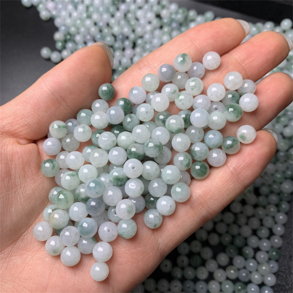 30pcs Natural Type A Untreated Floating Flower Moss-In-Snow Burma Jadeite Round Beads,Green Burmese Jadeite Loose Beads,DIY Jewelry Supplies