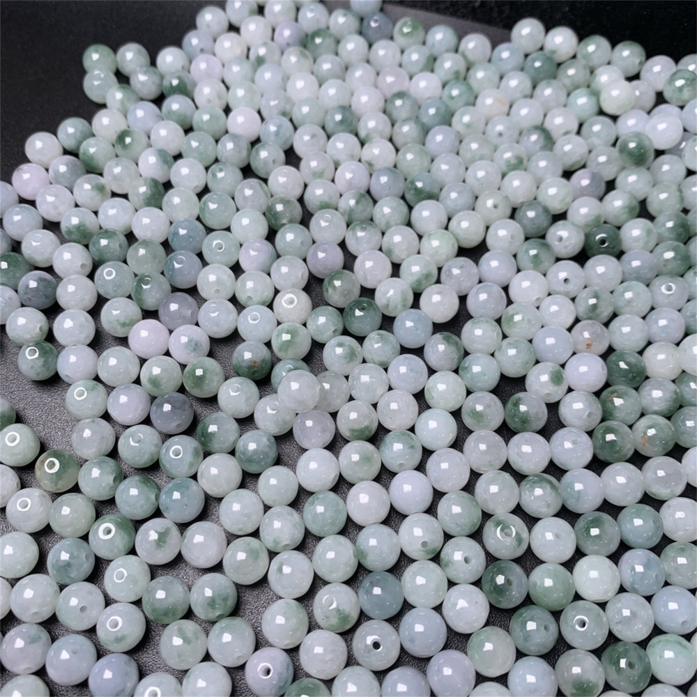 30pcs Natural Type A Untreated Floating Flower Moss-In-Snow Burma Jadeite Round Beads,Green Burmese Jadeite Loose Beads,DIY Jewelry Supplies