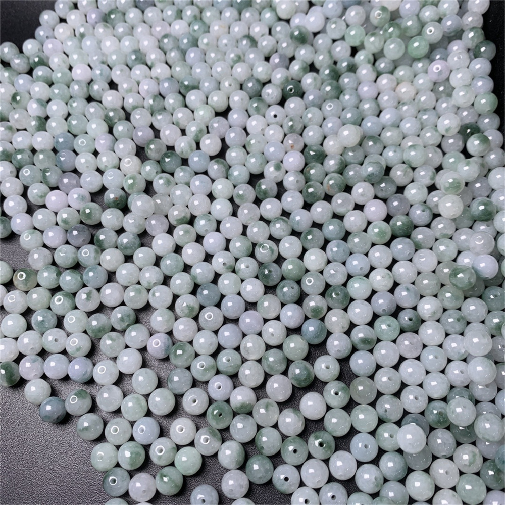 30pcs Natural Type A Untreated Floating Flower Moss-In-Snow Burma Jadeite Round Beads,Green Burmese Jadeite Loose Beads,DIY Jewelry Supplies
