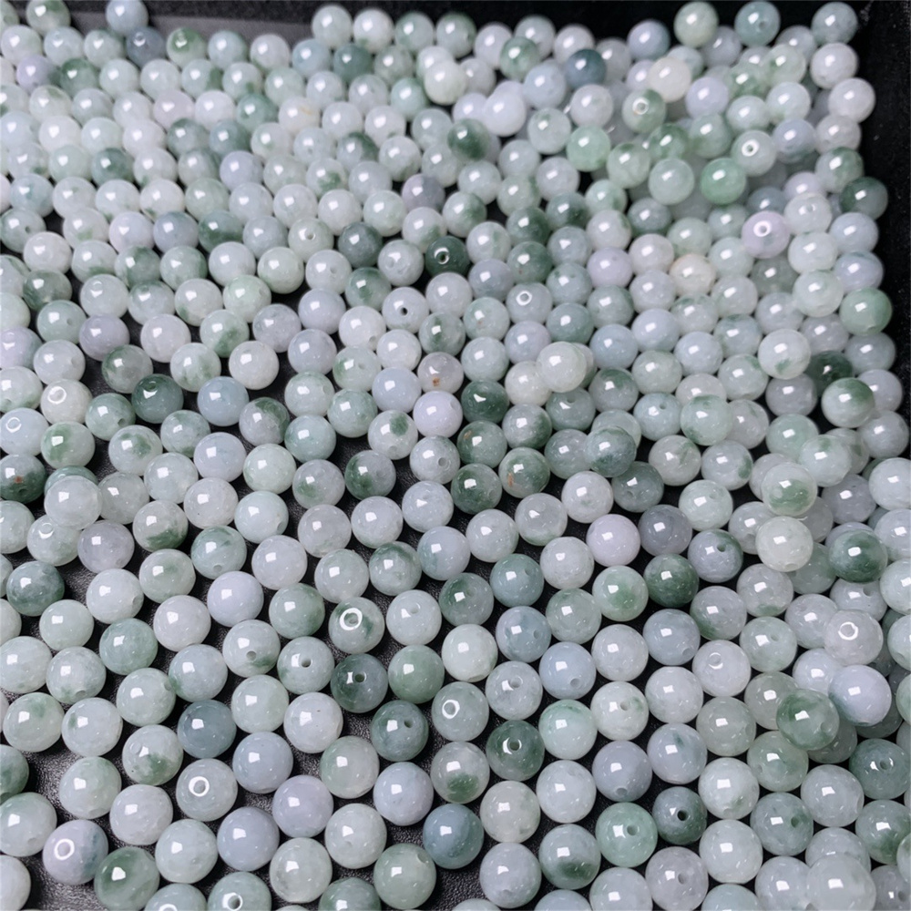 30pcs Natural Type A Untreated Floating Flower Moss-In-Snow Burma Jadeite Round Beads,Green Burmese Jadeite Loose Beads,DIY Jewelry Supplies