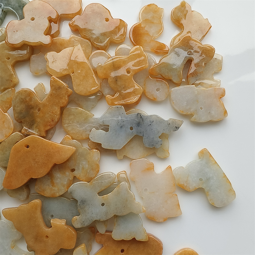 5pcs Natural Yellow Color Heated 27-30X17-22X3mm Burmese Jadeite Zodiac Pendant,Chinese Zodiac Pendant,DIY Jewelry Supplies