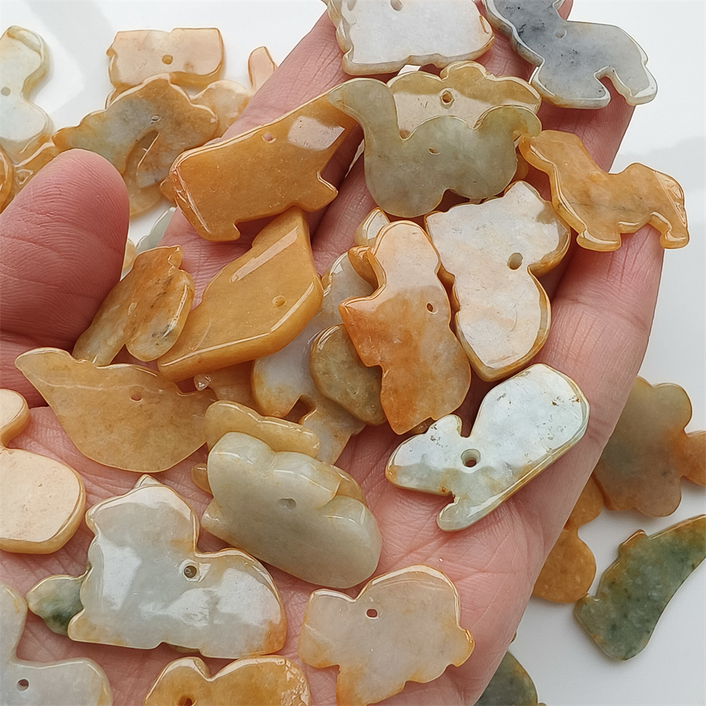 5pcs Natural Yellow Color Heated 27-30X17-22X3mm Burmese Jadeite Zodiac Pendant,Chinese Zodiac Pendant,DIY Jewelry Supplies