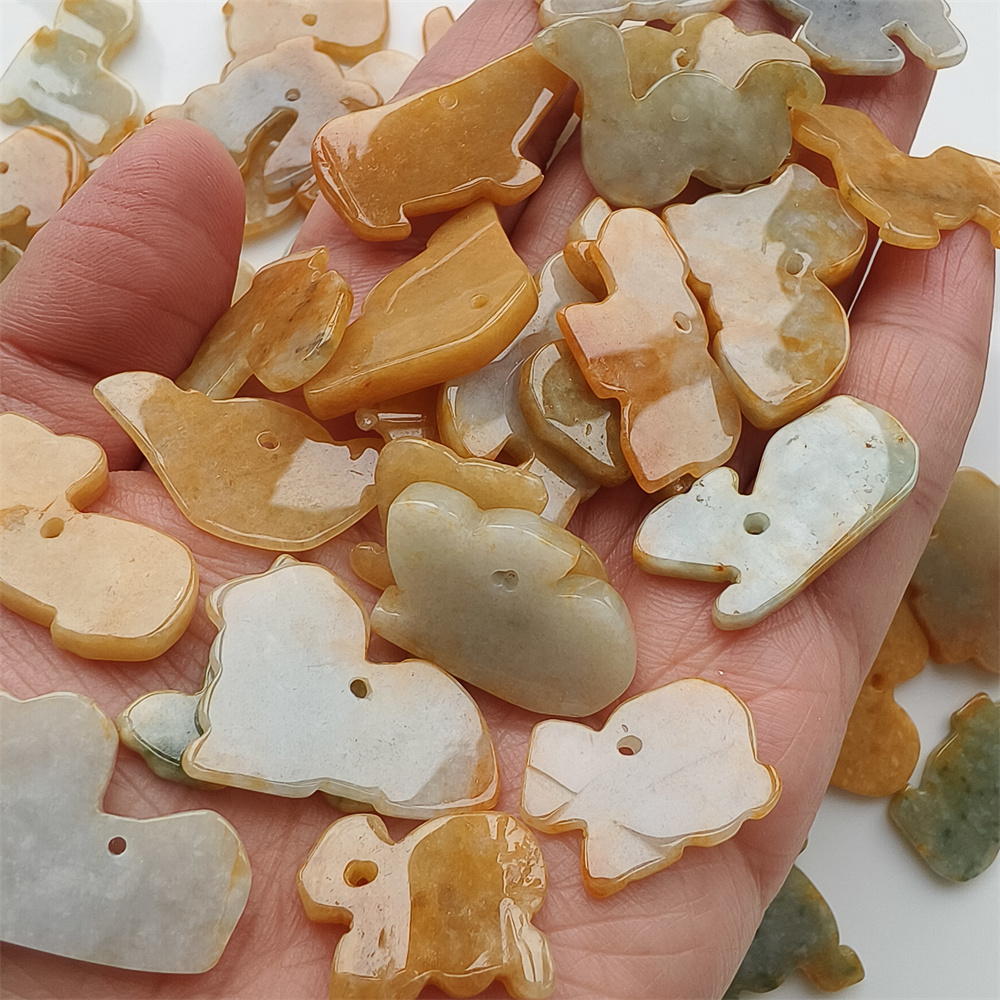 5pcs Natural Yellow Color Heated 27-30X17-22X3mm Burmese Jadeite Zodiac Pendant,Chinese Zodiac Pendant,DIY Jewelry Supplies