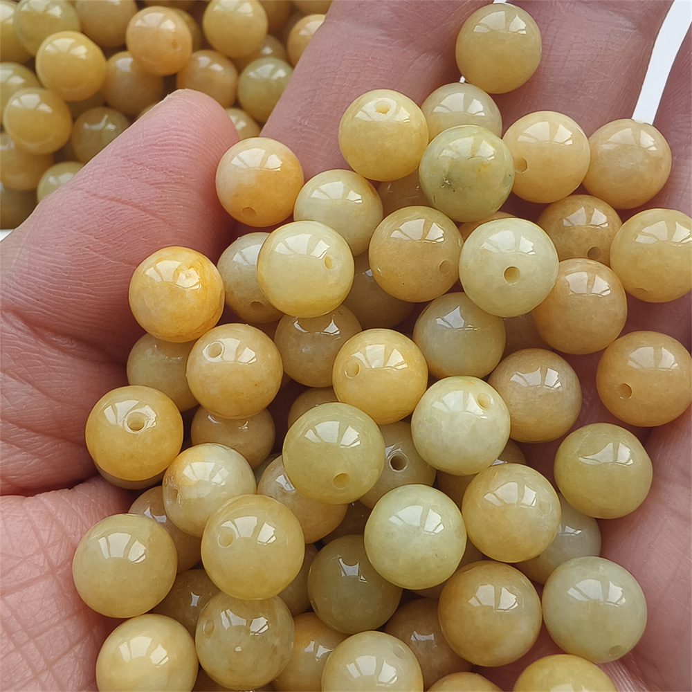 25pcs Natural Yellow Color Heated 7.5-8mm Burmese Jadeite Smooth Round Beads,Burma Jadeite Loose Beads,Myanmar Jadeite Ball Beads,DIY Jewelry Supplies