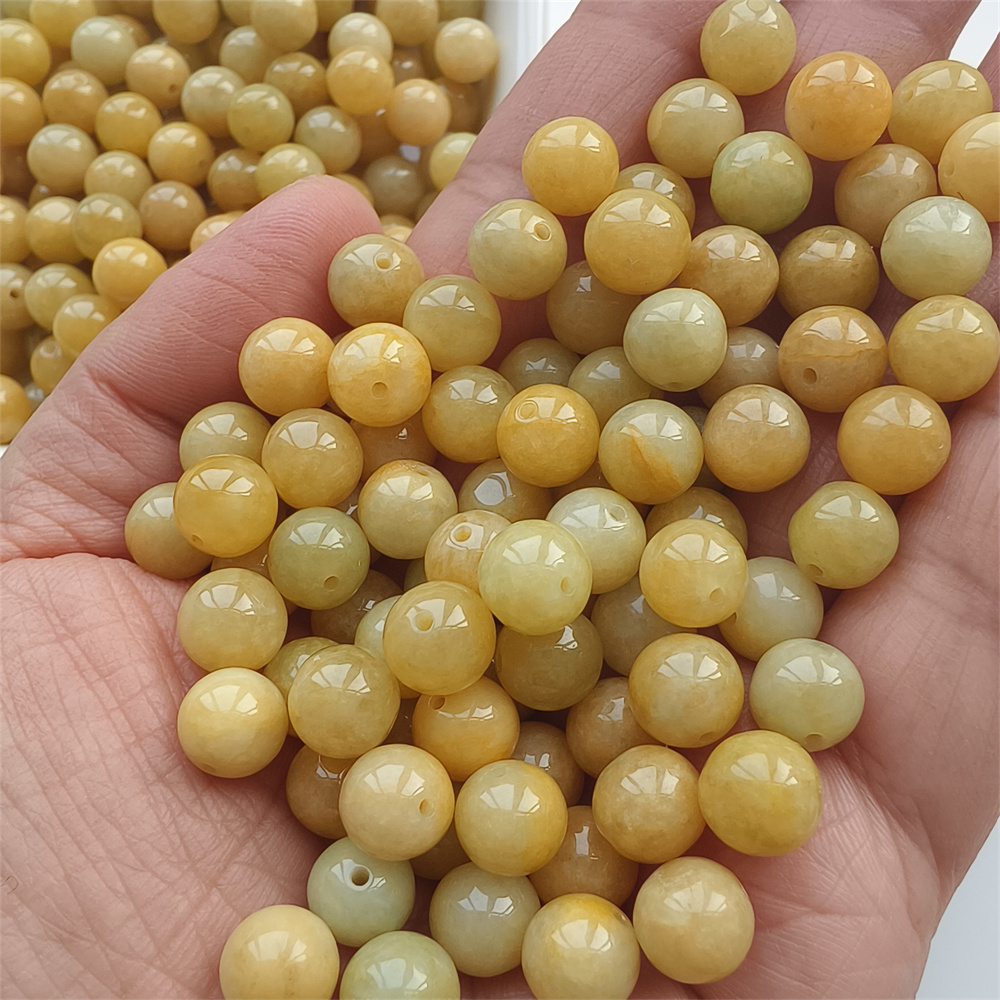 25pcs Natural Yellow Color Heated 7.5-8mm Burmese Jadeite Smooth Round Beads,Burma Jadeite Loose Beads,Myanmar Jadeite Ball Beads,DIY Jewelry Supplies