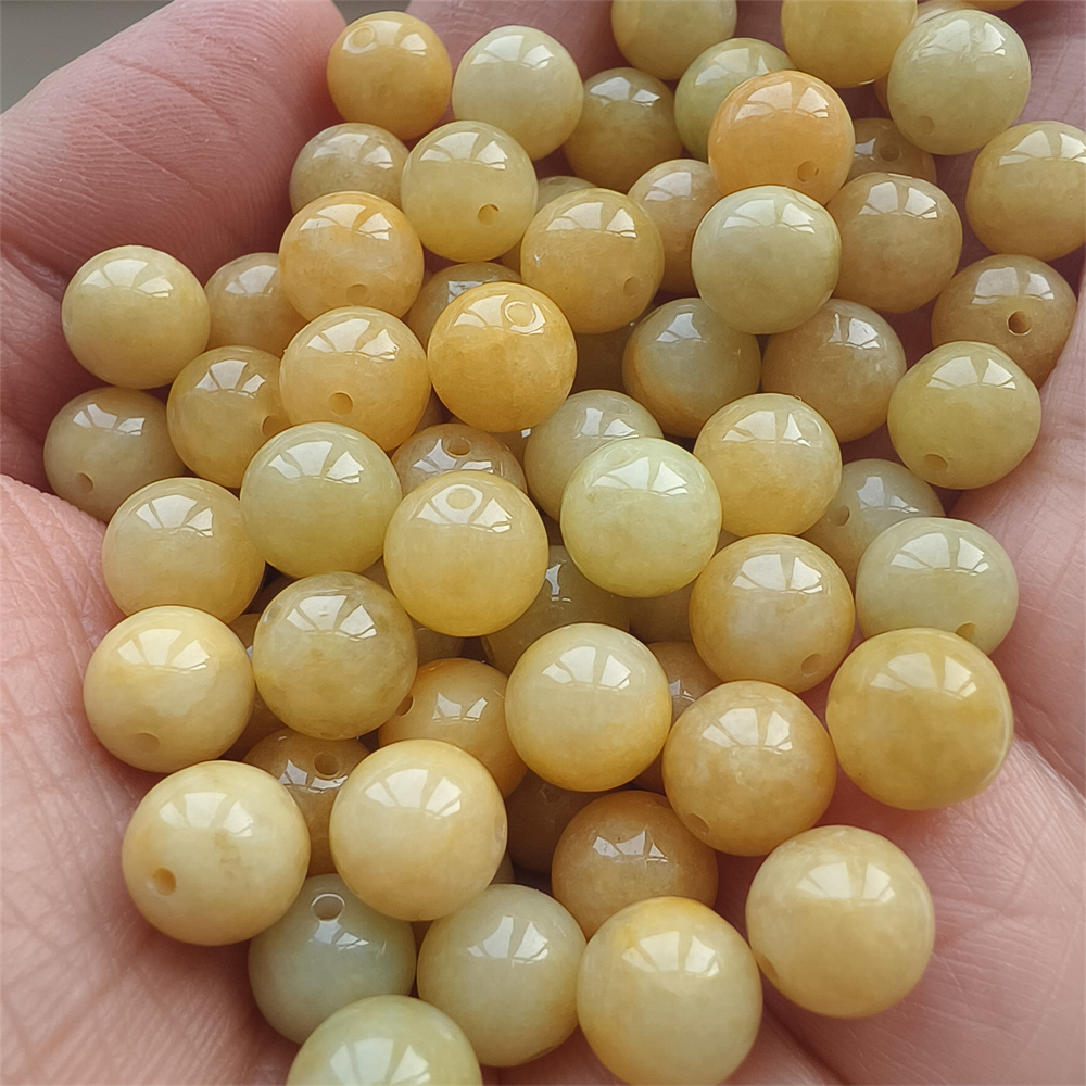 25pcs Natural Yellow Color Heated 7.5-8mm Burmese Jadeite Smooth Round Beads,Burma Jadeite Loose Beads,Myanmar Jadeite Ball Beads,DIY Jewelry Supplies