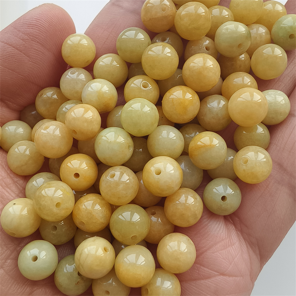 25pcs Natural Yellow Color Heated 7.5-8mm Burmese Jadeite Smooth Round Beads,Burma Jadeite Loose Beads,Myanmar Jadeite Ball Beads,DIY Jewelry Supplies