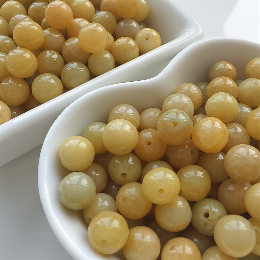 25pcs Natural Yellow Color Heated 7.5-8mm Burmese Jadeite Smooth Round Beads,Burma Jadeite Loose Beads,Myanmar Jadeite Ball Beads,DIY Jewelry Supplies