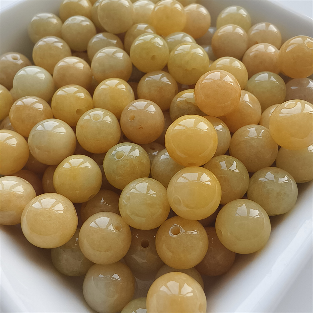 25pcs Natural Yellow Color Heated 7.5-8mm Burmese Jadeite Smooth Round Beads,Burma Jadeite Loose Beads,Myanmar Jadeite Ball Beads,DIY Jewelry Supplies