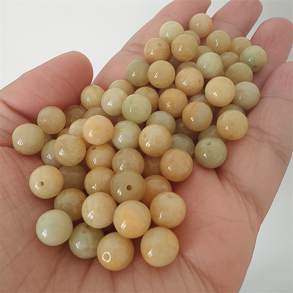 25pcs Natural Yellow Color Heated 7.5-8mm Burmese Jadeite Smooth Round Beads,Burma Jadeite Loose Beads,Myanmar Jadeite Ball Beads,DIY Jewelry Supplies
