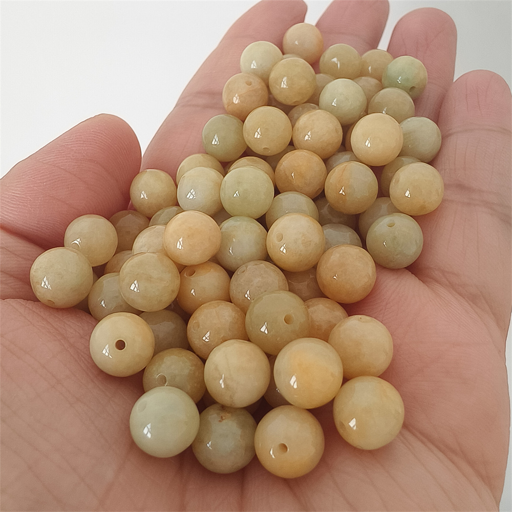 25pcs Natural Yellow Color Heated 7.5-8mm Burmese Jadeite Smooth Round Beads,Burma Jadeite Loose Beads,Myanmar Jadeite Ball Beads,DIY Jewelry Supplies