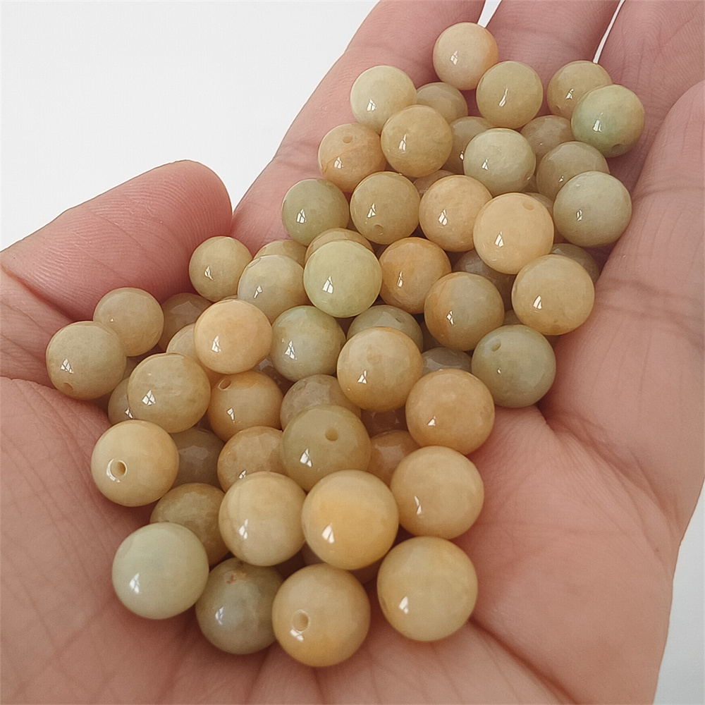 25pcs Natural Yellow Color Heated 7.5-8mm Burmese Jadeite Smooth Round Beads,Burma Jadeite Loose Beads,Myanmar Jadeite Ball Beads,DIY Jewelry Supplies