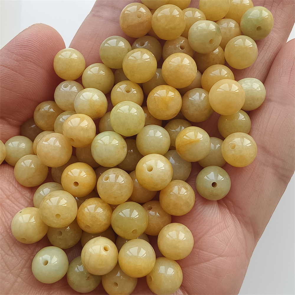 25pcs Natural Yellow Color Heated 7.5-8mm Burmese Jadeite Smooth Round Beads,Burma Jadeite Loose Beads,Myanmar Jadeite Ball Beads,DIY Jewelry Supplies