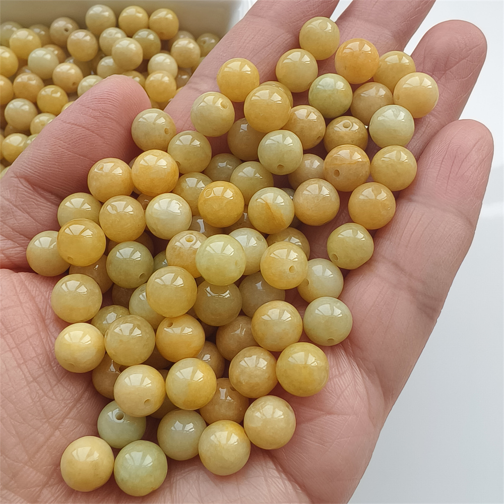 25pcs Natural Yellow Color Heated 7.5-8mm Burmese Jadeite Smooth Round Beads,Burma Jadeite Loose Beads,Myanmar Jadeite Ball Beads,DIY Jewelry Supplies