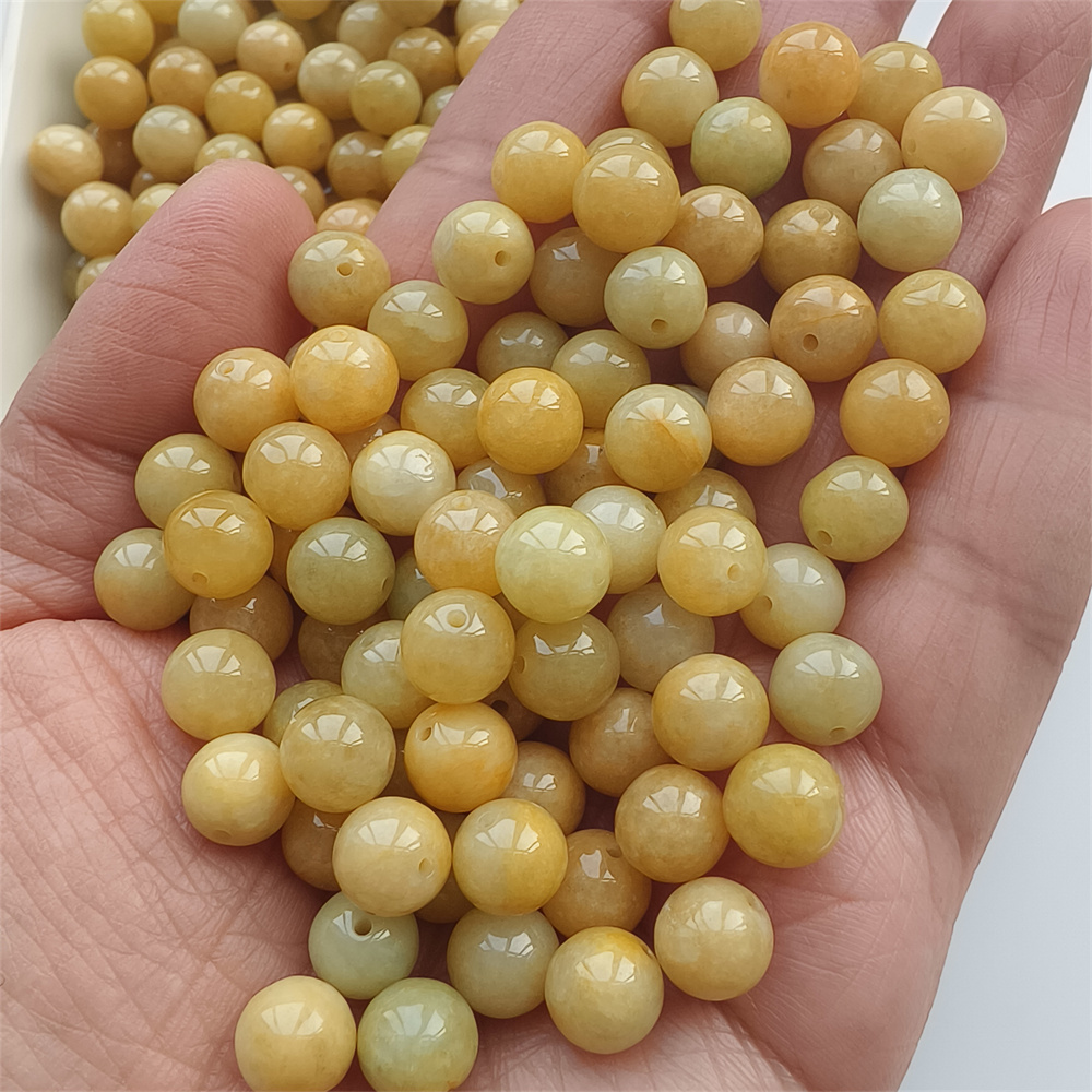 25pcs Natural Yellow Color Heated 7.5-8mm Burmese Jadeite Smooth Round Beads,Burma Jadeite Loose Beads,Myanmar Jadeite Ball Beads,DIY Jewelry Supplies