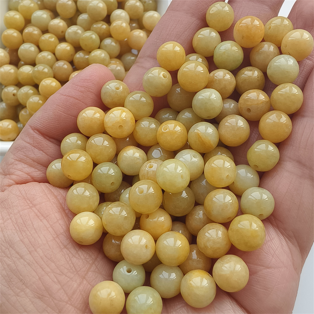 25pcs Natural Yellow Color Heated 7.5-8mm Burmese Jadeite Smooth Round Beads,Burma Jadeite Loose Beads,Myanmar Jadeite Ball Beads,DIY Jewelry Supplies