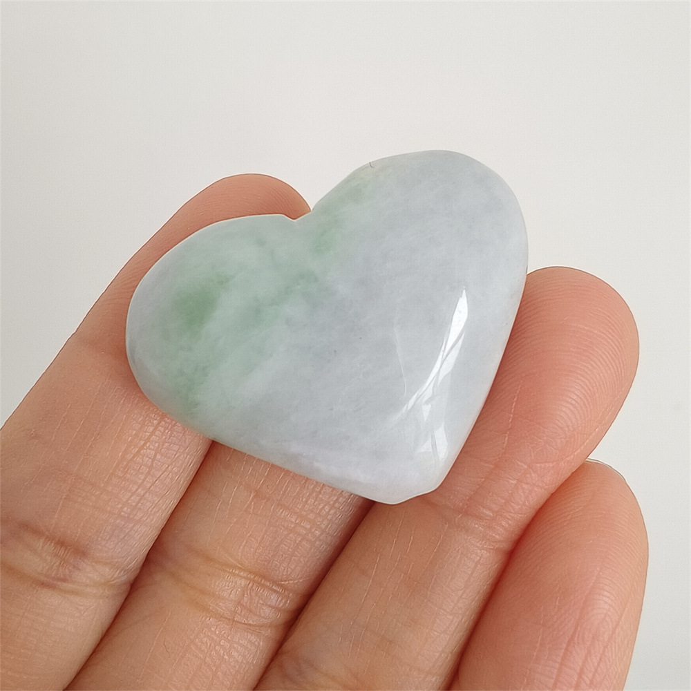 Natural Certificated Type A 27X35X13mm Green White Burmese Jadeite Heart Beads,Go Through Hole Heart Beads,DIY Jewelry Supplies