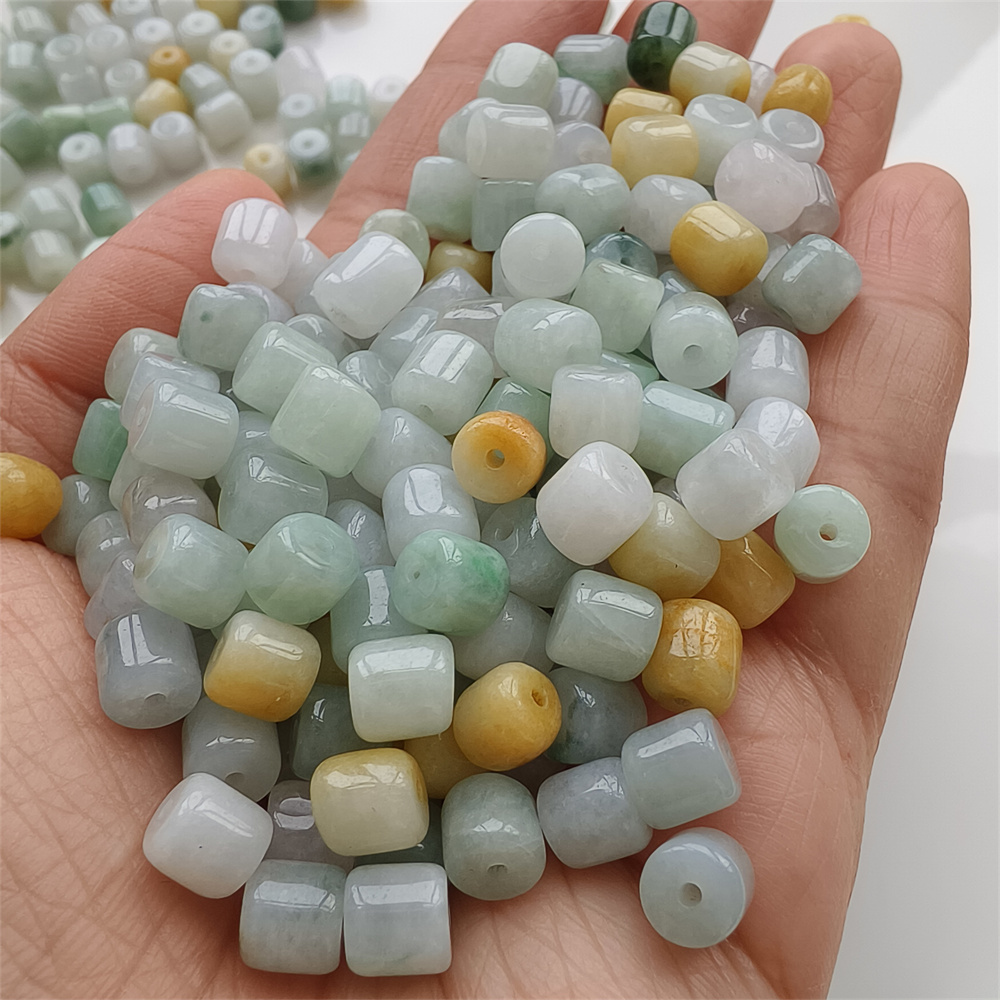 30pcs Natural Yellow Color Heated 6X7mm Burmese Jadeite Smooth Cylindrical Beads,Burma Jadeite Loose Beads,Myanmar Jadeite Beads,DIY Jewelry Supplies