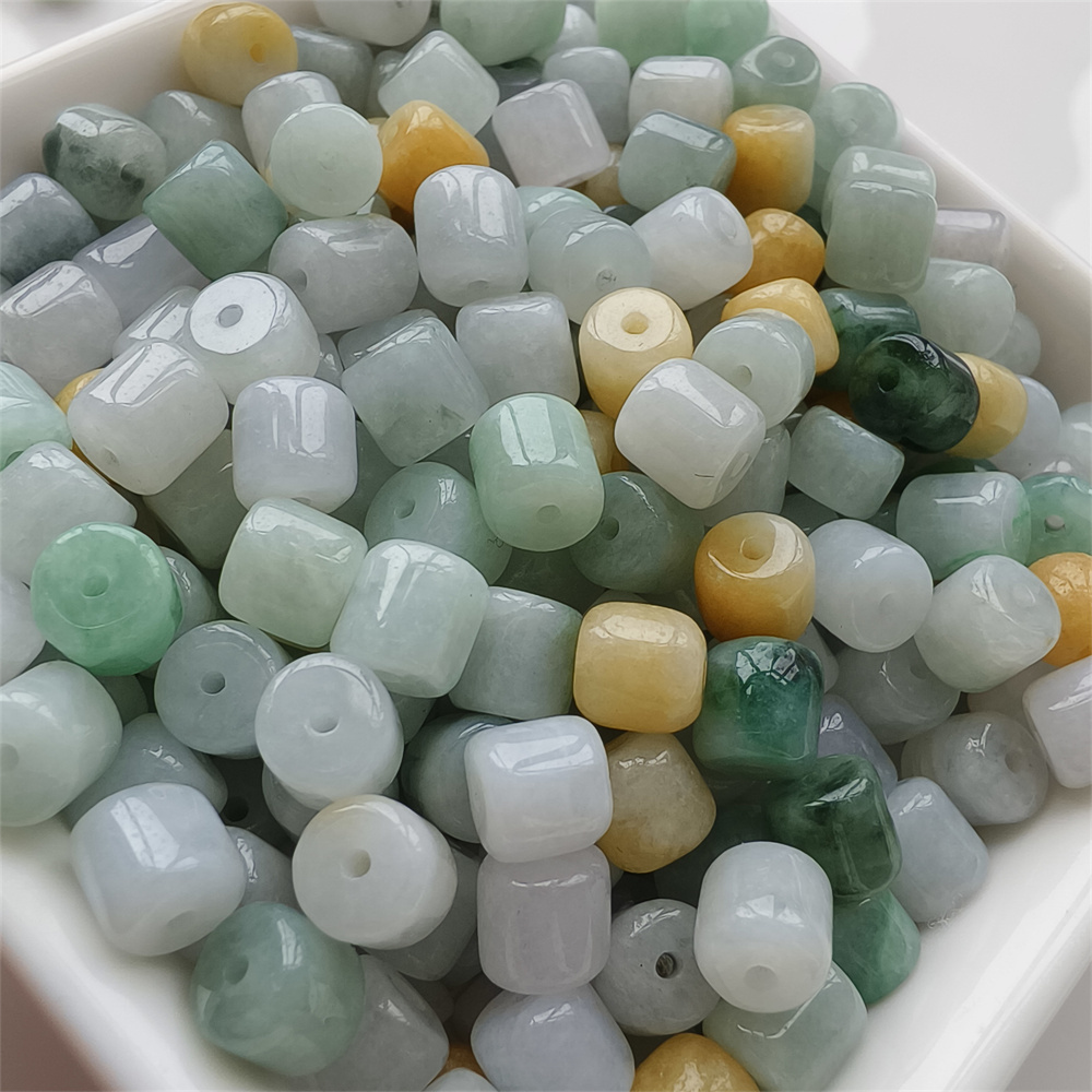 30pcs Natural Yellow Color Heated 6X7mm Burmese Jadeite Smooth Cylindrical Beads,Burma Jadeite Loose Beads,Myanmar Jadeite Beads,DIY Jewelry Supplies