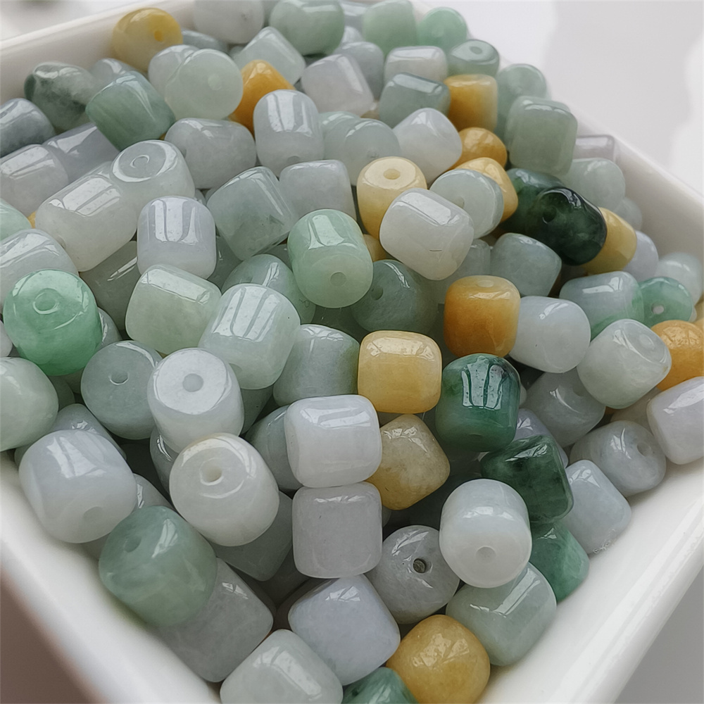 30pcs Natural Yellow Color Heated 6X7mm Burmese Jadeite Smooth Cylindrical Beads,Burma Jadeite Loose Beads,Myanmar Jadeite Beads,DIY Jewelry Supplies