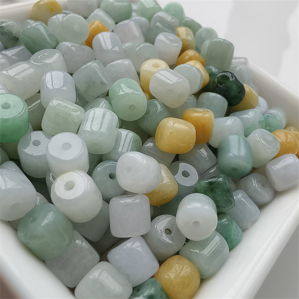 30pcs Natural Yellow Color Heated 6X7mm Burmese Jadeite Smooth Cylindrical Beads,Burma Jadeite Loose Beads,Myanmar Jadeite Beads,DIY Jewelry Supplies