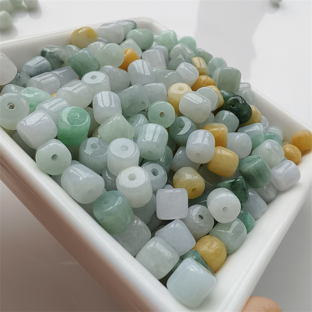 30pcs Natural Yellow Color Heated 6X7mm Burmese Jadeite Smooth Cylindrical Beads,Burma Jadeite Loose Beads,Myanmar Jadeite Beads,DIY Jewelry Supplies