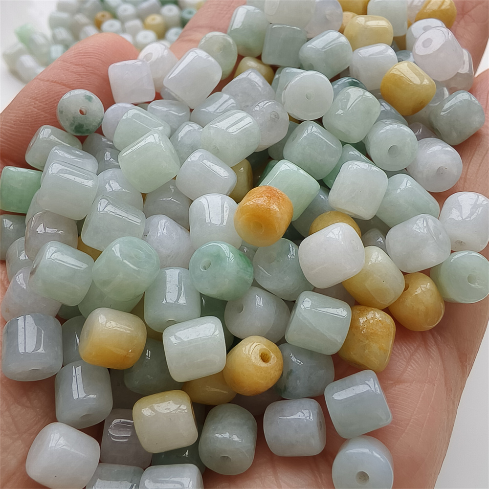 30pcs Natural Yellow Color Heated 6X7mm Burmese Jadeite Smooth Cylindrical Beads,Burma Jadeite Loose Beads,Myanmar Jadeite Beads,DIY Jewelry Supplies