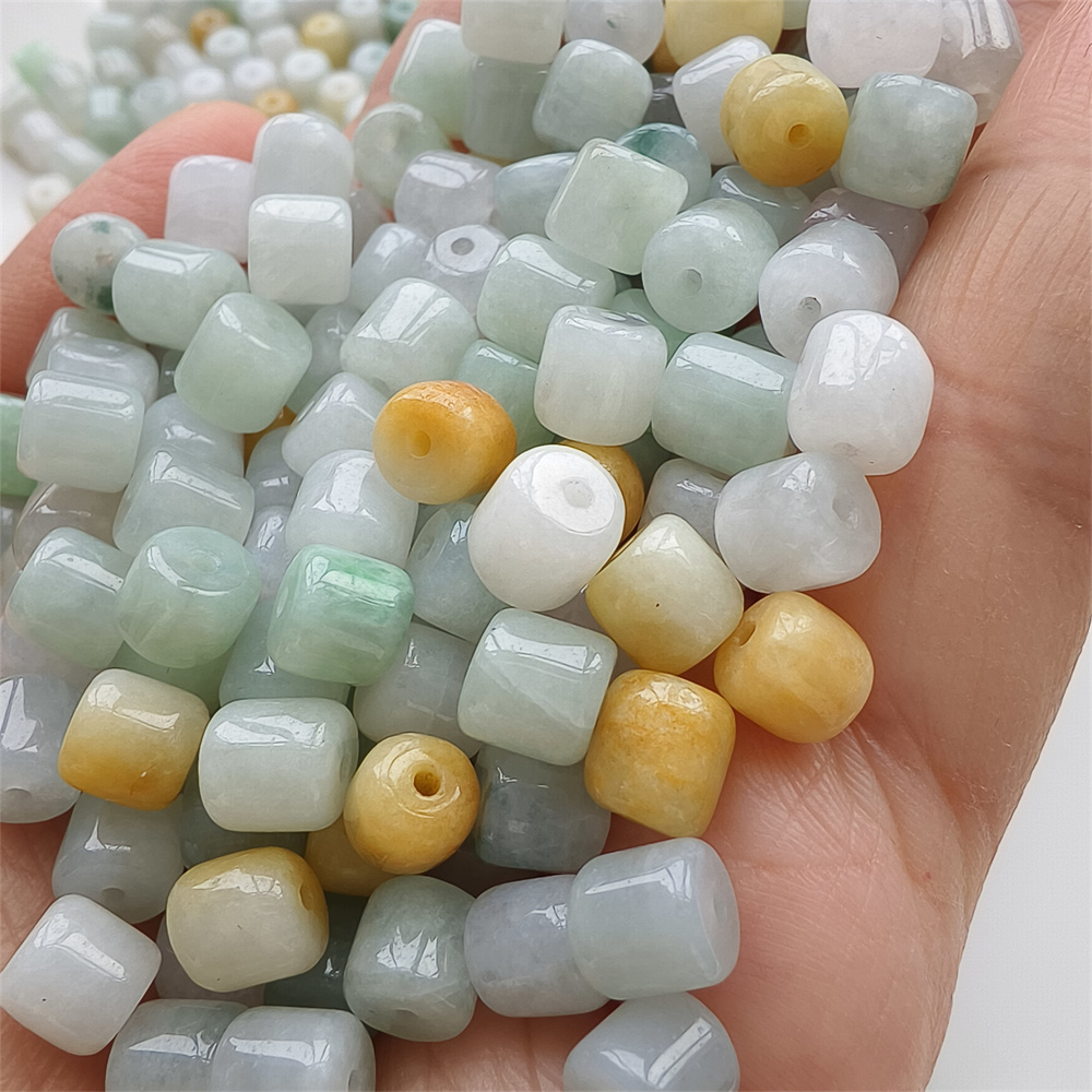 30pcs Natural Yellow Color Heated 6X7mm Burmese Jadeite Smooth Cylindrical Beads,Burma Jadeite Loose Beads,Myanmar Jadeite Beads,DIY Jewelry Supplies