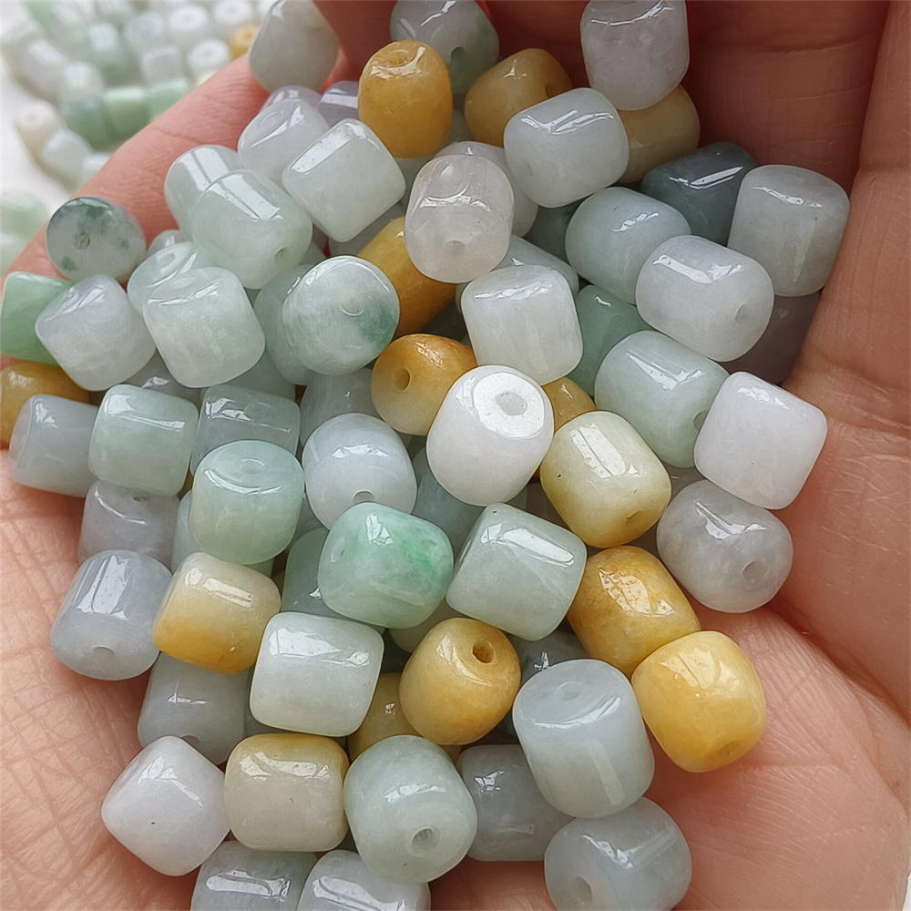 30pcs Natural Yellow Color Heated 6X7mm Burmese Jadeite Smooth Cylindrical Beads,Burma Jadeite Loose Beads,Myanmar Jadeite Beads,DIY Jewelry Supplies
