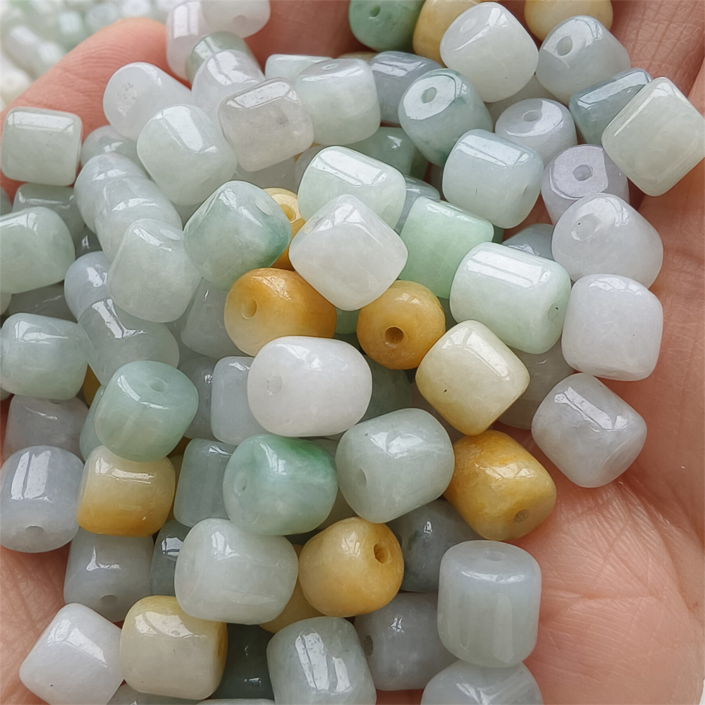 30pcs Natural Yellow Color Heated 6X7mm Burmese Jadeite Smooth Cylindrical Beads,Burma Jadeite Loose Beads,Myanmar Jadeite Beads,DIY Jewelry Supplies