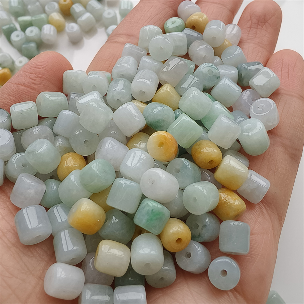 30pcs Natural Yellow Color Heated 6X7mm Burmese Jadeite Smooth Cylindrical Beads,Burma Jadeite Loose Beads,Myanmar Jadeite Beads,DIY Jewelry Supplies