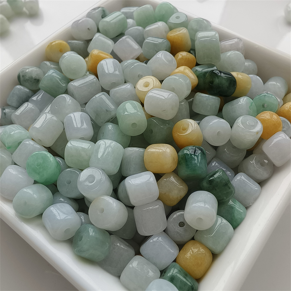 30pcs Natural Yellow Color Heated 6X7mm Burmese Jadeite Smooth Cylindrical Beads,Burma Jadeite Loose Beads,Myanmar Jadeite Beads,DIY Jewelry Supplies